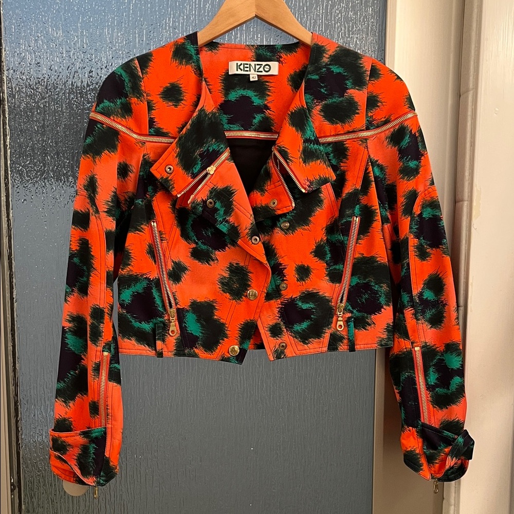 Kenzo Vibrant Orange and Black Leather Jacket
